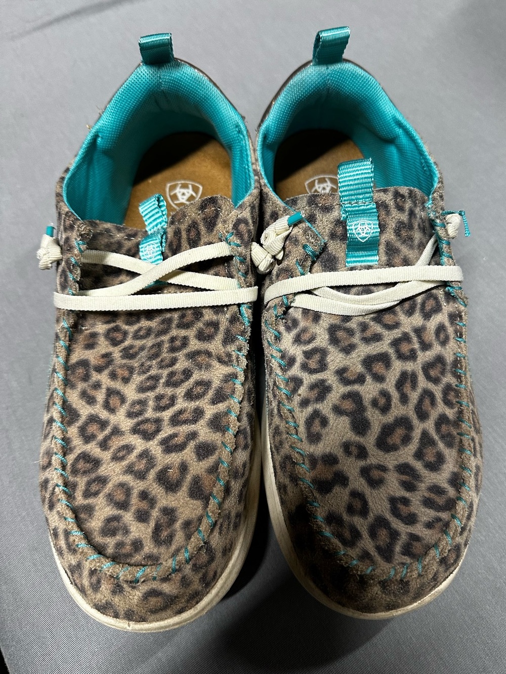 Women’s Ariat Leopard Print Hilo Casual Shoes with Teal Trim & Rivets